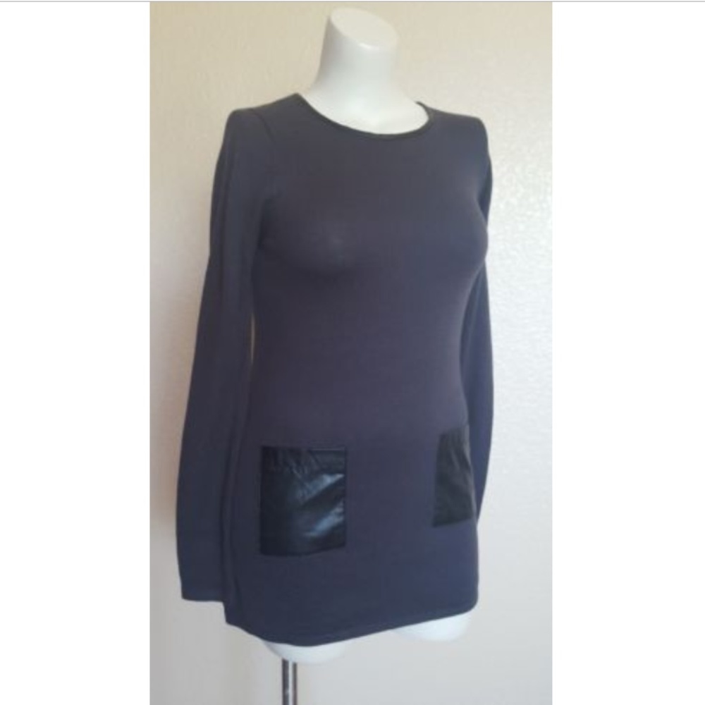 Mod-O-Doc Faux Leather Pocket Long Sleeve Sweater Dress Size S Brown New